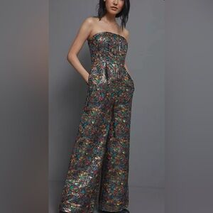 Maeve Samantha Shimmer Wide Leg Jumpsuit Anthropologie size 8
